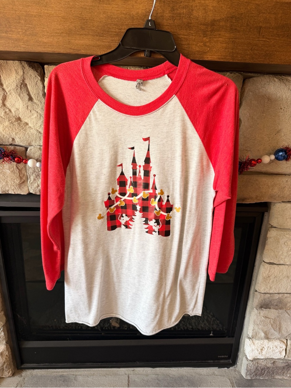 Disney Cream and Red Raglan Castle Graphic Long Sleeve Tee